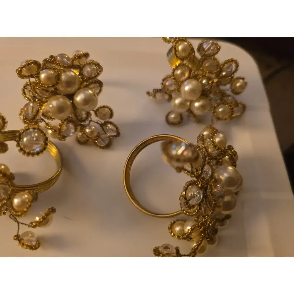 Vintage Pearl and Crystal Napkin Rings Set Of Four